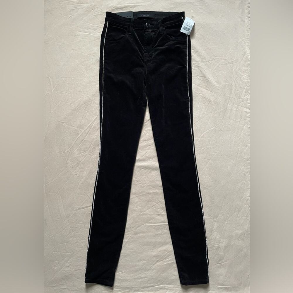NWT J BRAND Maria Cosmopolitan High Rise Rhinestone Stripe Pant Black Size 23